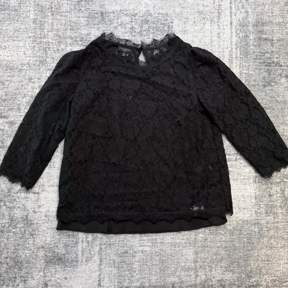 Talbots Top Womens 2P Black Lace Blouse 3/4 Sleeve Whimsigoth Luxe Romantic Cami